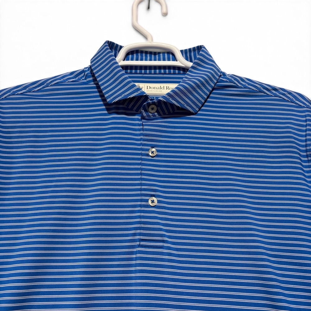 Donald Ross Sportswear Men's L Blue White Striped Performance Golf Polo Shirt